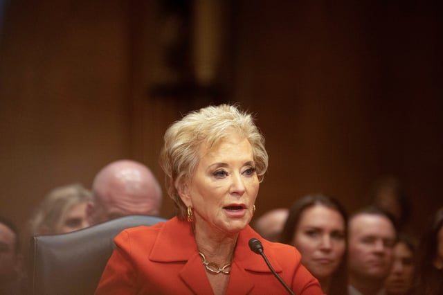 U.S. Secretary of Education Linda McMahon in Washington, D.C., U.S., February 13, 2025. REUTERS/Tierney Cross/File Photo