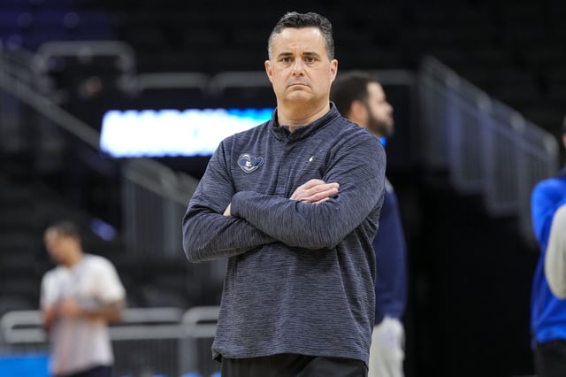 Mar 20, 2025; Milwaukee, WI, USA;  Xavier Musketeers head coach Sean Miller during NCAA Tournament First Round Practice at Fiserv Forum. Jeff Hanisch-Imagn Images/File Photo