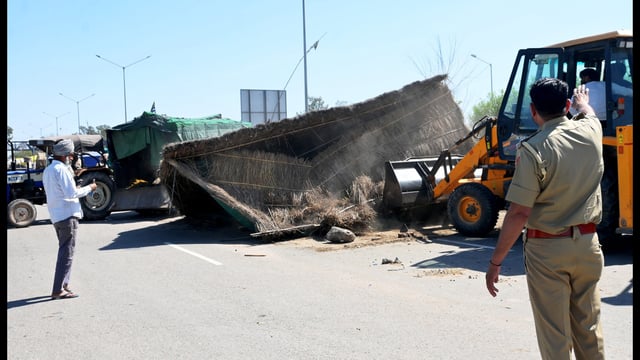 Police demolishing structures of the farmers at Shambhu border. (PTI File)