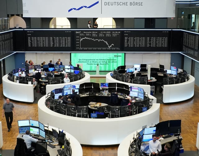 German share price index DAX graph is pictured at the stock exchange in Frankfurt, Germany, March 11, 2025. REUTERS/Staff/File Photo
