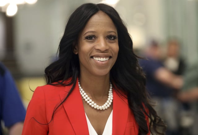 Republican U.S. Rep. Mia Love greets supporters during an election night party, in Lehi, Utah, Nov. 6, 2018.