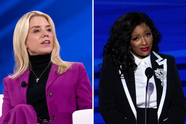 Left: Attorney General Pam Bondi speaks at the Conservative Political Action Conference, Gaylord National Resort &amp; Convention Center, Thursday, Feb. 20, 2025, in Oxon Hill, Md. Right:  Rep. Jasmine Crockett, speaking at the 2024 Democratic National Convention at the United Center in Chicago on Monday, August 19, 2024.