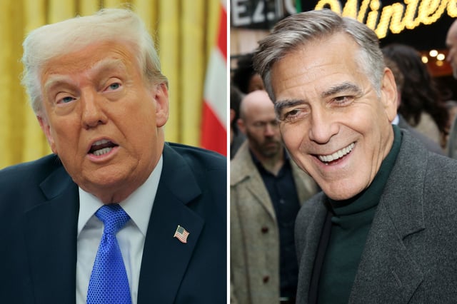 Composite image shows U.S. President Donald Trump in the Oval Office of the White House on March 21, and George Clooney at an event to announce the Broadway cast of &#34;Good Night, And Good Luck&#34; at The Wintergarden Theatre in New York City on February 6.
