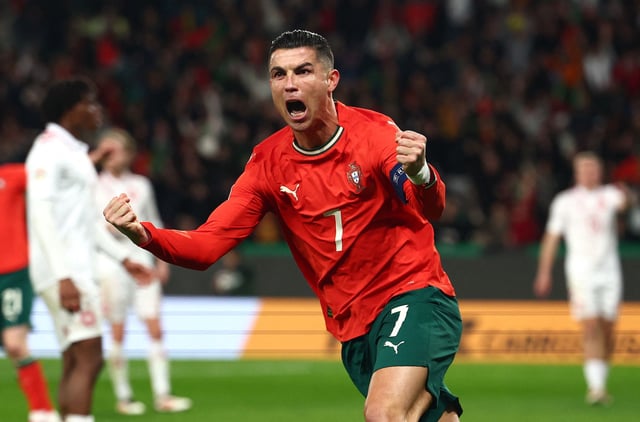 Portugal's Cristiano Ronaldo celebrates scoring his side's second goal against Denmark.
