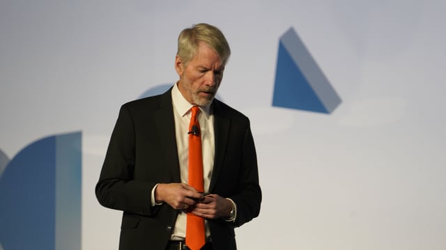Strategy CEO Michael Saylor at the Digital Asset Summit in New York City on March 20, 2025. (Nikhilesh De)