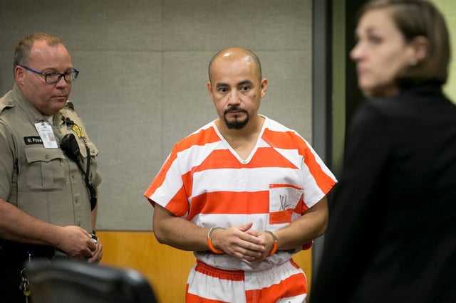 Areli Escobar at a hearing to discuss his capital murder conviction in 2018.