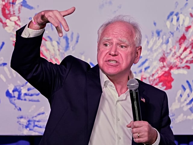 Democratic vice presidential candidate Minnesota Gov. Tim Walz speaks at the Whitewater Music Hall Brewing Company Friday, Sept. 13, 2024, in Wausau, Wis. (AP Photo/Morry Gash)