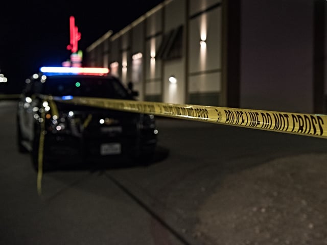 MIDLAND, TEXAS – AUGUST 31: Police cars and tape block off a crime scene nearby to where a gunman was shot and killed at Cinergy Odessa movie theater after multiple people were shot on August 31, 2019 in Midland, Texas. Reports indicate that at least two people are dead and 20 injured. (Photo by Cengiz Yar/Getty Images)