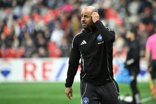 Mar 8, 2025; Vancouver, British Columbia, CAN;  CF Montreal head coach Laurent Courtois looks on during the second half against the Vancouver Whitecaps FC at BC Place. Mandatory Credit: Simon Fearn-Imagn Images/File Photo