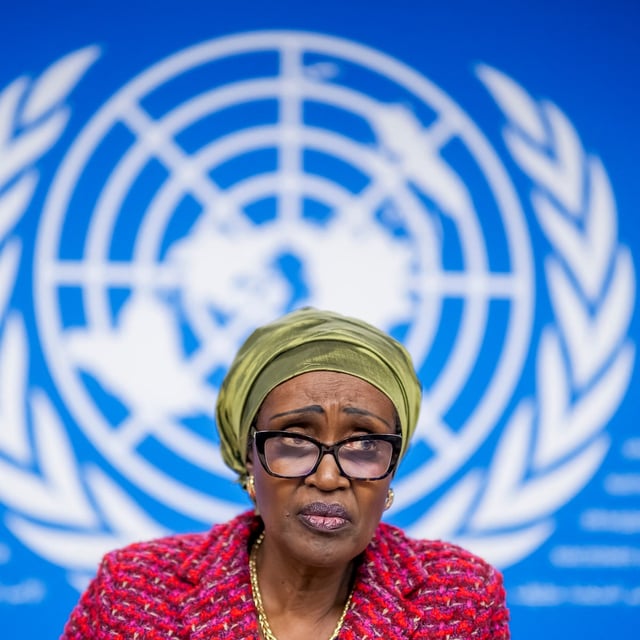 UNAIDS executive director Winnie Byanyima delivers remarks on the impact of US budget cuts on global HIV response during a press conference at the United Nations offices in Geneva on March 24, 2025. (Photo by Fabrice COFFRINI / AFP) (Photo by FABRICE COFFRINI/AFP via Getty Images)