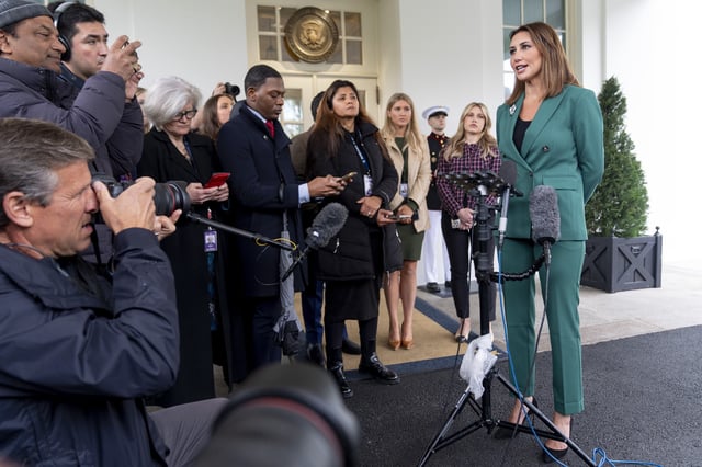 Alina Habba, a former defense lawyer for President Donald Trump who has been named interim U.S. Attorney for New Jersey, speaks to members of the media, Monday, March 24, 2025, outside the White House in Washington. (AP Photo/Jacquelyn Martin)