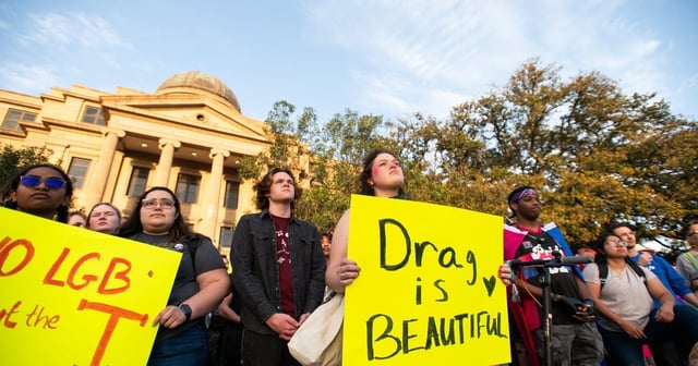 Students and supporters gather on campus to protest the Texas A&M University Board of Regents' decision on Draggieland in College Station, TX, on Wednesday, March 6, 2025.