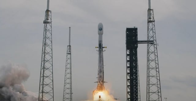 A SpaceX Falcon 9 on the NROL-69 mission launches from Cape Canaveral Space Force Station’s Space Launch Complex 40 on Monday, March 24, 2025. (Courtesy/SpaceX)