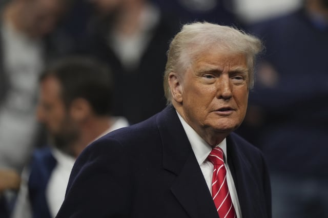 U.S. President Donald Trump attends the finals at the NCAA wrestling championship on March 22, 2025, in Philadelphia.