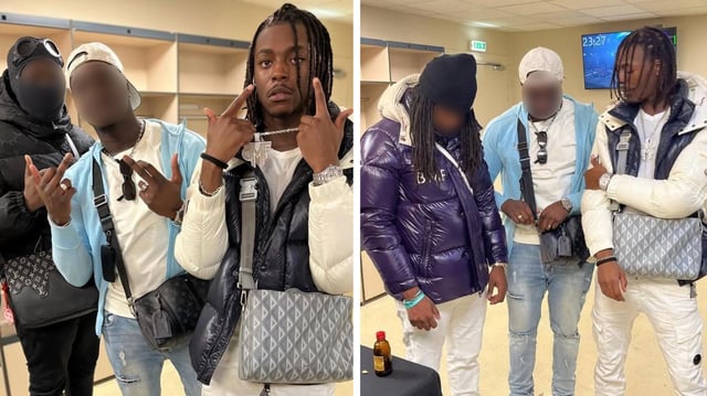 Le rappeur Koba LaD pose aux côtés de membres présumés de la Black Manjack Family.