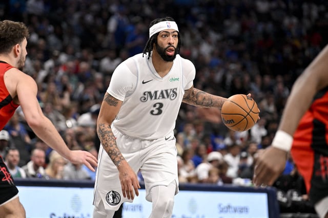Feb 8, 2025; Dallas, Texas, USA; Dallas Mavericks forward Anthony Davis (3) brings the ball up court against the Houston Rockets during the second half at the American Airlines Center. Mandatory Credit: Jerome Miron-Imagn Images/File Photo