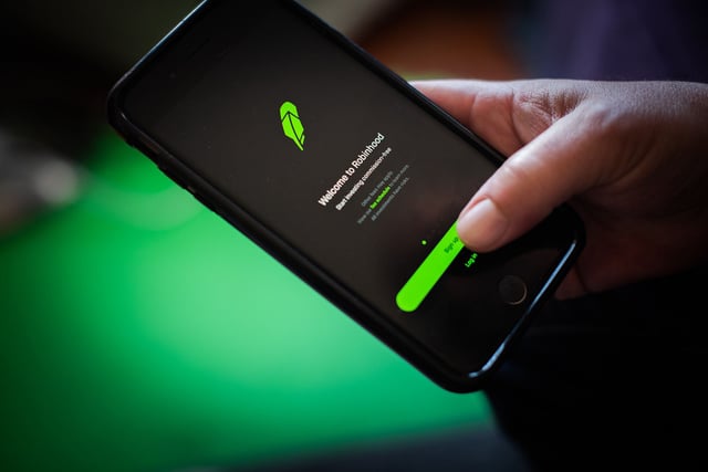 The Robinhood application is seen on a smartphone in Hastings-On-Hudson, New York, in January 2021.