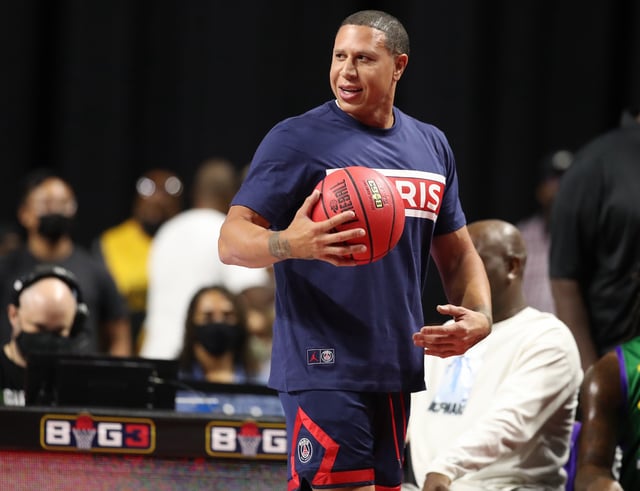 Mike Bibby looks on following a BIG3 game in Week Eight at the Orleans Arena on August 21, 2021 in Las Vegas, Nevada.