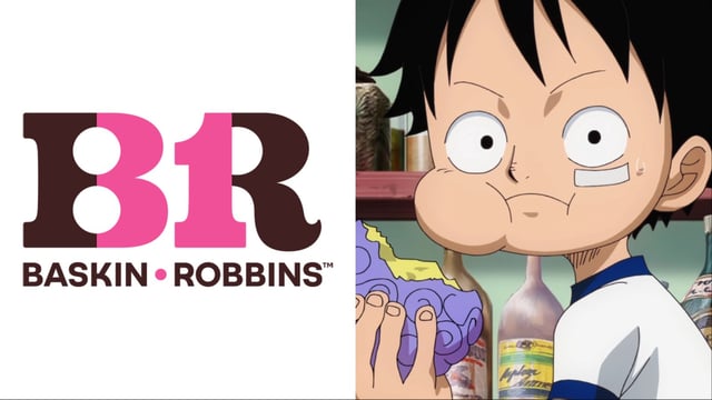 A screenshot featuring One Piece Luffy and Baskin Robbins ice cream logo.