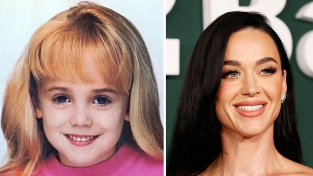 Bizarre conspiracy theory claims Katy Perry (R) is murdered child beauty queen JonBenét Ramsey (L) (Boulder Police Department, photo by Michael Tran / AFP)
