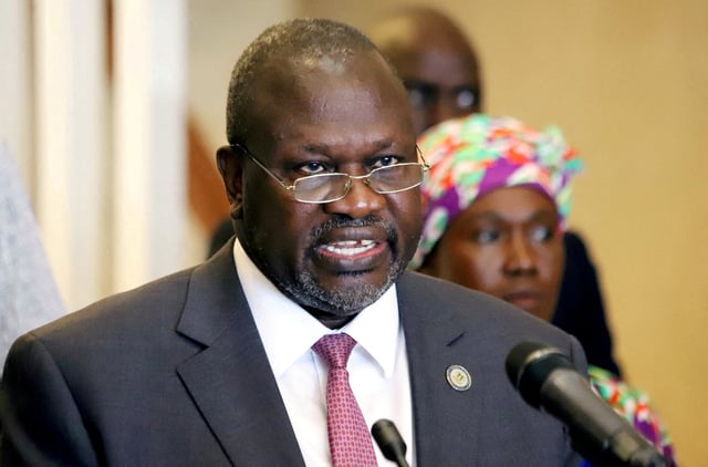 South Sudan's Vice President Riek Machar addresses a news conference, as the first case of coronavirus was confirmed in the country, in Juba, South Sudan April 5, 2020. REUTERS/Samir Bol/File Photo