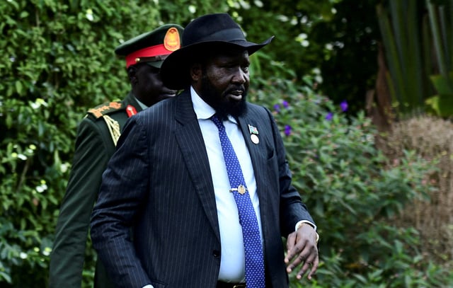 South Sudan's President Salva Kiir Mayardit arrives for the Intergovernmental Authority on Development (IGAD) 42nd Extraordinary Session, at the State House in Entebbe, Uganda January 18, 2024. REUTERS/Abubaker Lubowa/File Photo
