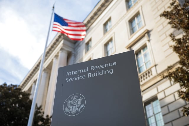 A sign for the Internal Revenue Service (IRS) is seen outside its building on February 13, 2025 in Washington, DC. Members of Elon Musk&#39;s Department of Government Efficiency (DOGE) arrived at the Internal Revenue Service to begin examining the agency&#39;s operations.