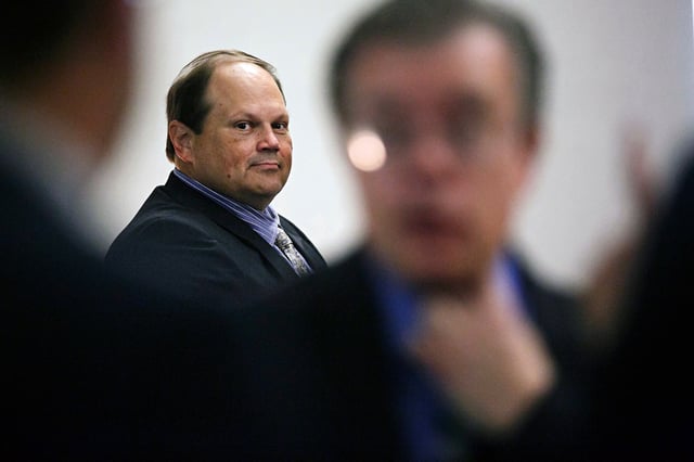 In this 2015 file photo, Eddie Tipton looks over at his lawyers before the start of his trial in Des Moines, Iowa. Tipton was convicted of fraud in the attempt to claim a $16.5 million jackpot in Iowa. 