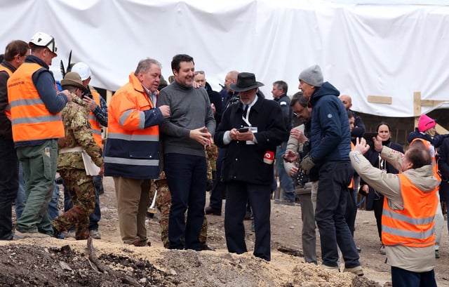 2026 Milano Cortina Winter Olympics - Initial testing to be held at new Cortina sliding centre - Cortina d'Ampezzo, Italy - March 25, 2025 Italian Minister of Transport Matteo Salvini during the ceremony for the initial testing of the new Cortina sliding track REUTERS/Claudia Greco