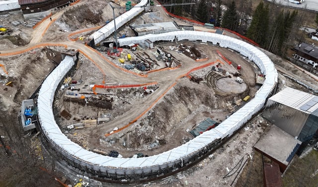 2026 Milano Cortina Winter Olympics - Initial testing to be held at new Cortina sliding centre - Cortina d'Ampezzo, Italy - March 25, 2025 A drone view of the new Cortina sliding centre under construction REUTERS/Claudia Greco