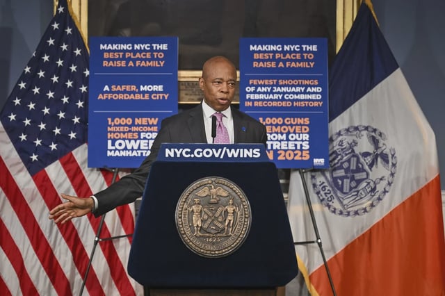 New York City Eric Adams speaks at a press conference at City Hall on March 11, 2025.