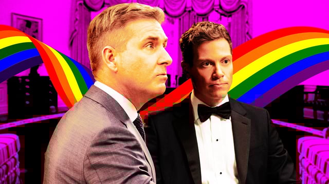 Paul Fitzgerald as President Perry Morgan, and Barrett Foa as Elliot Morgan.