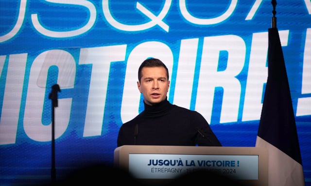 Le président du Rassemblement national (RN) Jordan Bardella lors d'un meeting en décembre 2024.