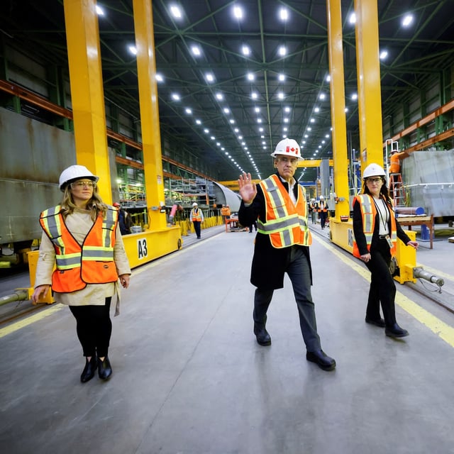 Canada's Prime Minister Mark Carney visits Irving Shipyard during his Liberal Party election campaign tour in Halifax, Nova Scotia, Canada March 25, 2025. REUTERS/Blair Gable