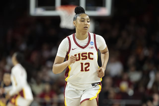 JuJu Watkins #12 of the USC Trojans in the second half during the first round of the NCAA Women&#39;s Basketball Tournament at Galen Center on March 22, 2025 in Los Angeles, California.The loss of the star USC guard will put a damper on the Trojans&#39; title hopes.