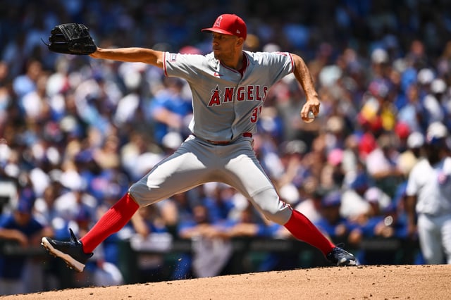 CHICAGO, ILLINOIS - JULY 06: Starting pitcher Tyler Anderson #31 of the Los Angeles Angels throws in the first inning against the Chicago Cubs at Wrigley Field on July 06, 2024 in Chicago, Illinois.