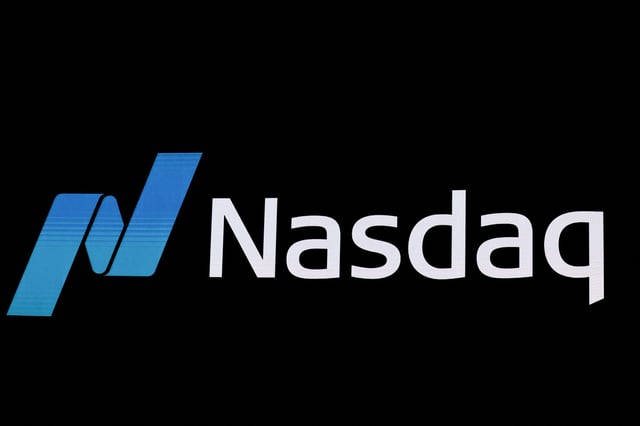 The Nasdaq logo is displayed at the Nasdaq Market, in New York City, New York, U.S., February 13, 2025. REUTERS/Brendan McDermid/File Photo