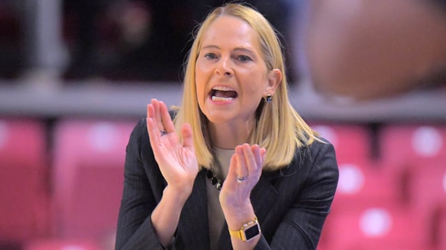 Maryland Terrapins head coach Brenda Frese cheers her team as they play the Alabama Crimson Tide during the 2025 NCAA Division I women&#39;s basketball tournament second round in College Park. (Karl Merton Ferron/Staff)