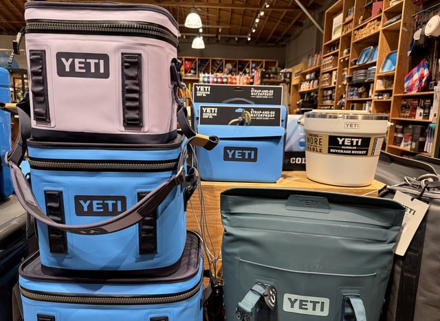 YETI coolers are displayed at an REI store in Berkeley, California on May 9, 2024.