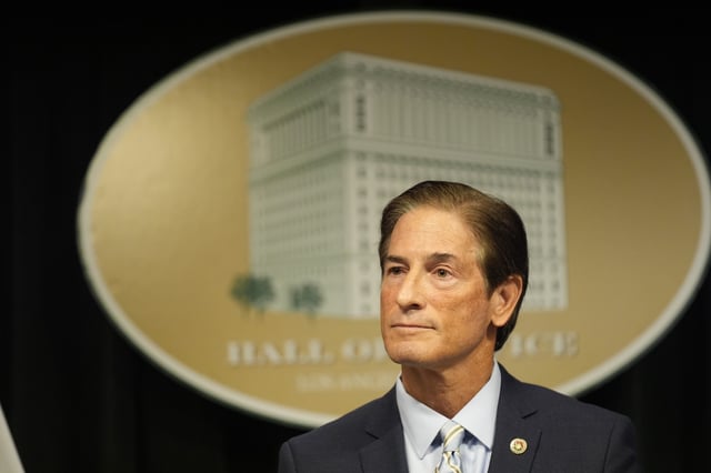 FILE - Los Angeles County District Attorney Nathan Hochman speaks at a news conference in Los Angeles, Monday, March 10, 2025. (AP Photo/Damian Dovarganes, File)