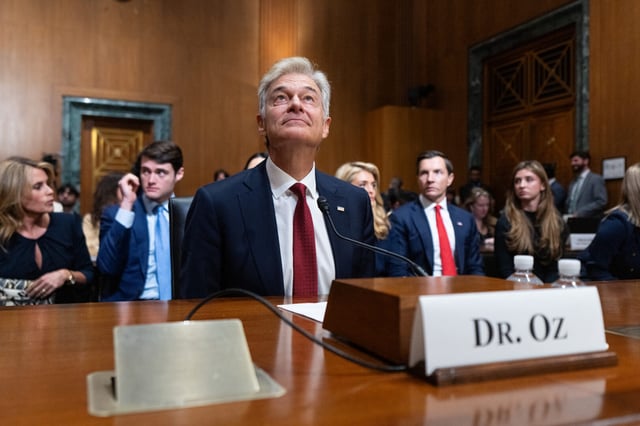 Centers for Medicare and Medicaid Services Administrator nominee Mehmet Oz prepares to testify during his confirmation hearing in the Senate Finance Committee on March 14.