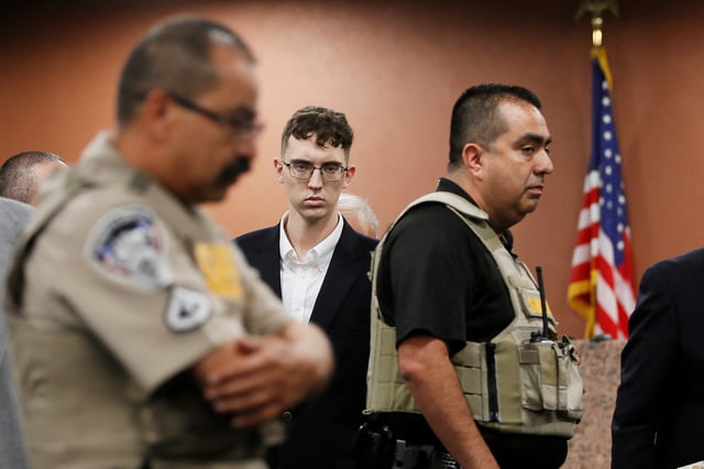 El Paso Walmart mass shooter Patrick Crusius, a 21-year-old male from Allen, Texas, accused of killing 22 and injuring 25, pleads not guilty during his arraignment, in El Paso, Texas, U.S. October 10, 2019. Briana Sanchez/Pool via REUTERS/File Photo