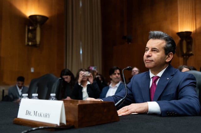 Martin Makary, nominee to be commissioner of the Food and Drug Administration, appears before the Senate Health, Education, Labor and Pensions Committee for his confirmation hearing in the Dirksen Senate Office Building on March 6.