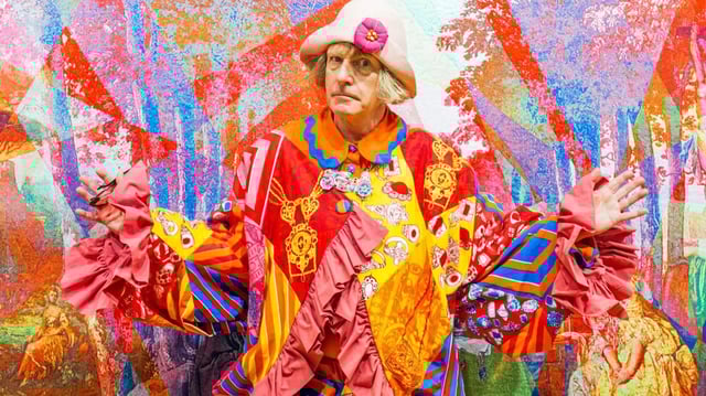 Grayson Perry with The Story of My Life, one of his new works at the Wallace Collection