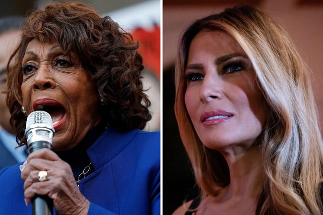 Rep. Maxine Waters (D-CA) speaks at a rally outside the Consumer Financial Protection Bureau (CFPB) on February 10, 2025 in Washington, DC. Melania Trump, U.S. President-elect Donald Trump wife, arrives on New Year&#39;s Eve at his Mar-A-Lago Club on December 31, 2024 in Palm Beach, Florida.