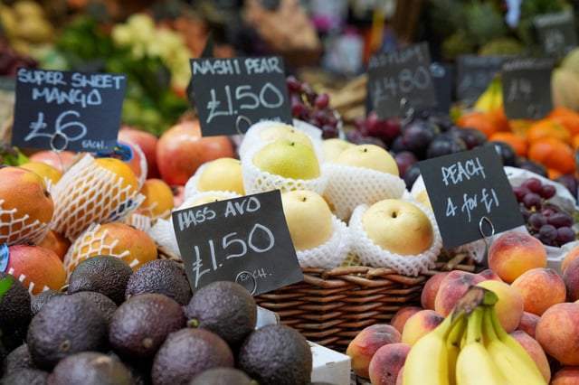Prices of food are displayed at the Borough Market as the UK inflation rates fall by less than expected in London, Britain May 22, 2024. REUTERS/Maja Smiejkowska/File Photo