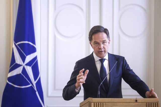 NATO Secretary General Mark Rutte speaks to the media during a joint news conference with the members of the Bosnian Presidency in Sarajevo, Bosnia, Monday, March 10, 2025. (AP Photo/Armin Durgut)