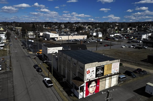 A mural of Dwight Schrute is seen in Scranton, Pa., Tuesday, March 25, 2025. (AP Photo/Julia Demaree Nikhinson)