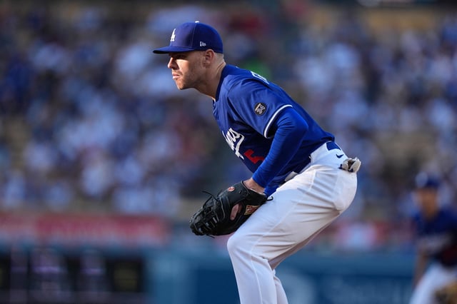 Mar 23, 2025; Los Angeles, California, USA;  Los Angeles Dodgers first base Freddie Freeman (5) during the game against the Los Angeles Angels at Dodger Stadium. Mandatory Credit: Kirby Lee-Imagn Images/File Photo