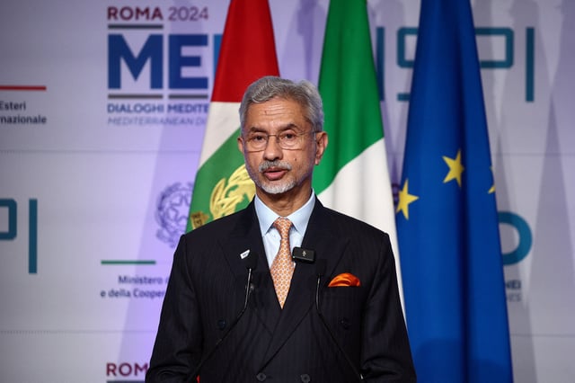 Indian External Affairs Minister Subrahmanyam Jaishankar speaks during the Mediterranean Dialogues conference in Rome, Italy, November 25, 2024. REUTERS/Guglielmo Mangiapane/File Photo